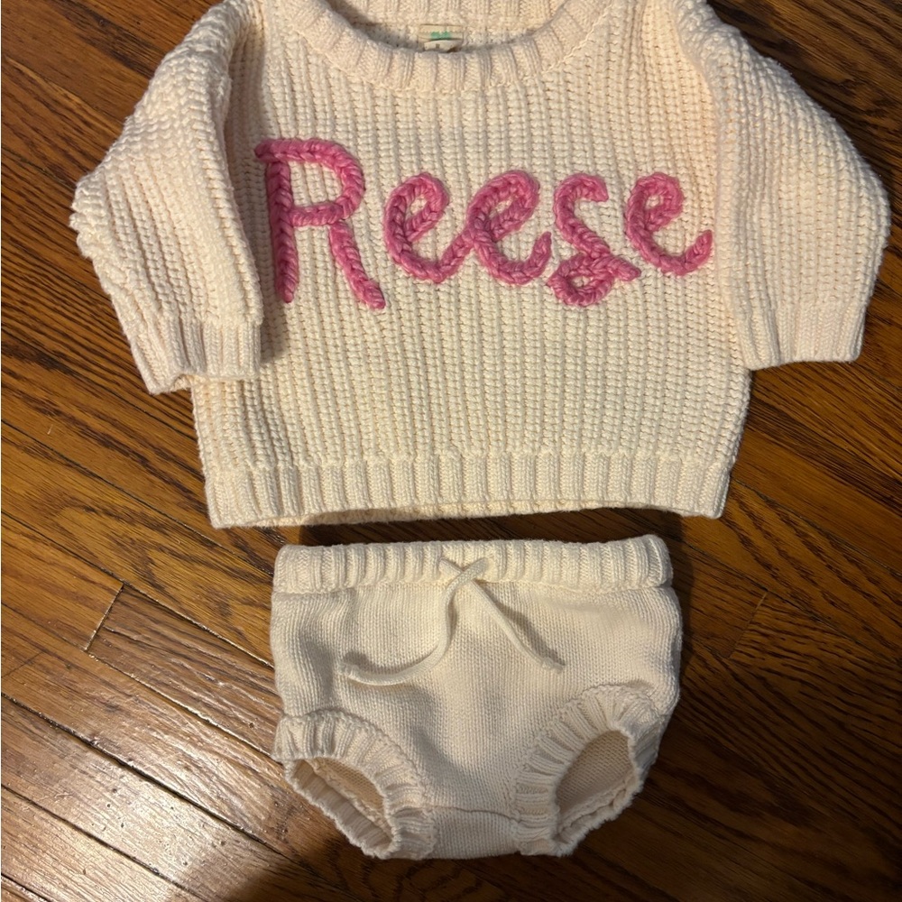 Old Navy Cream and Pink Matching Diaper Cover Set - Hand embroidered Reese